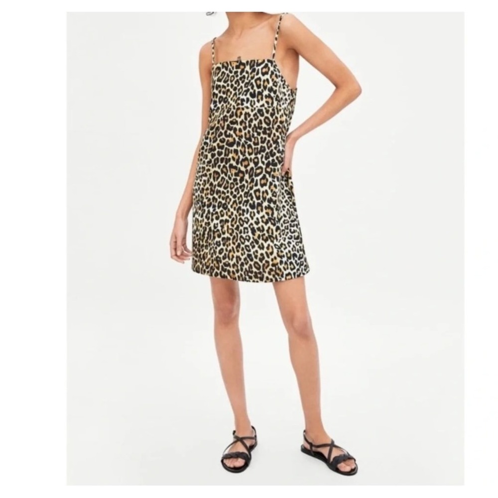 Zara Trafaluc Leopard Print Mini Dress Spaghetti Strap Animal Print Brown Small